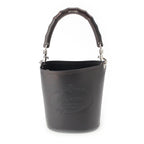 Prada Tambour Leather Wood Handle Bucket Handbag Black