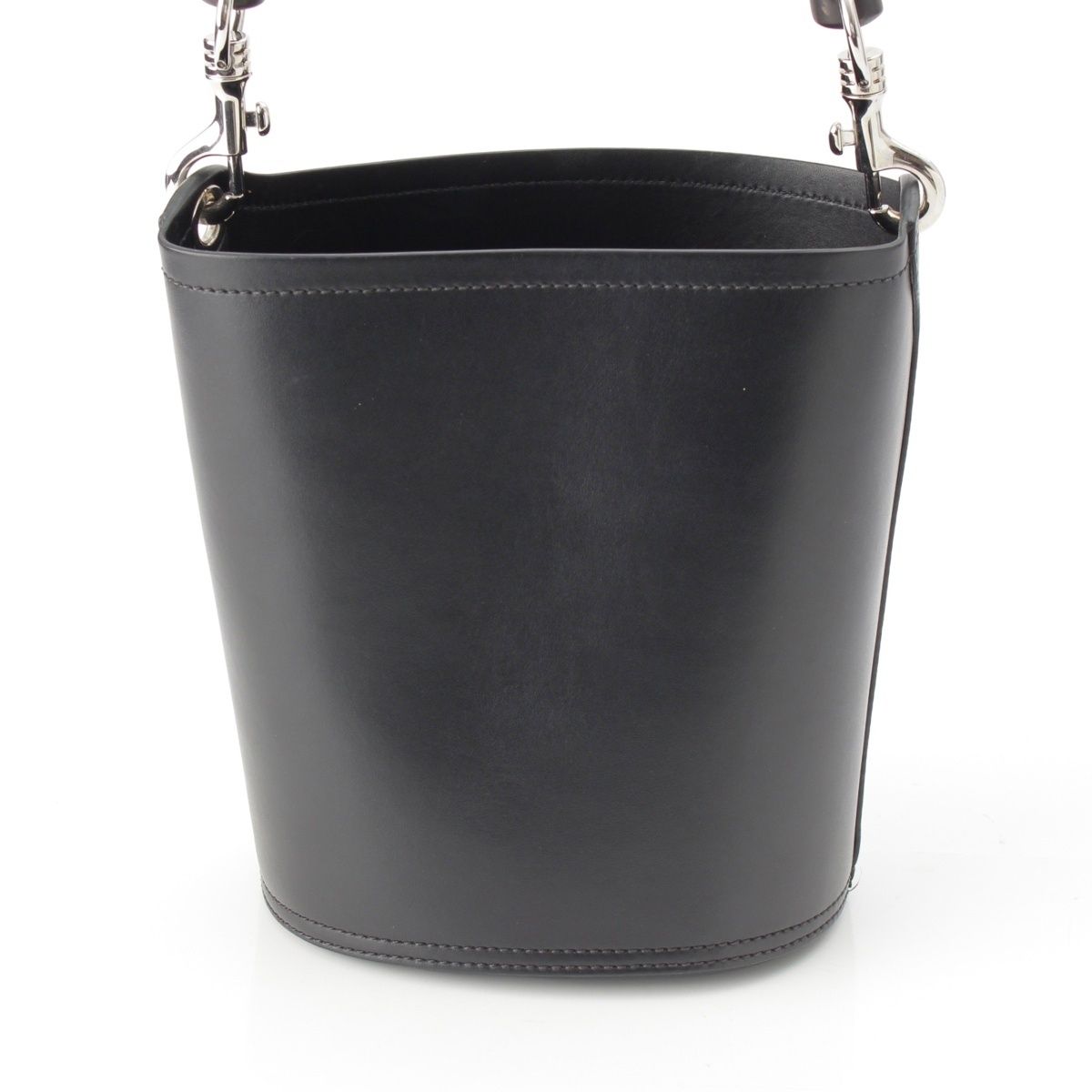 Prada Tambour Leather Wood Handle Bucket Handbag Black — view 4