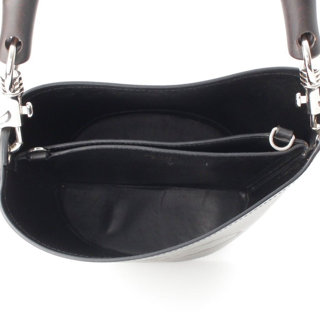 Prada Tambour Leather Wood Handle Bucket Handbag Black — view 6