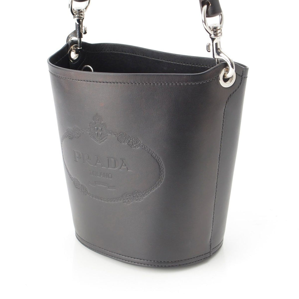 Prada Tambour Leather Wood Handle Bucket Handbag Black — view 2