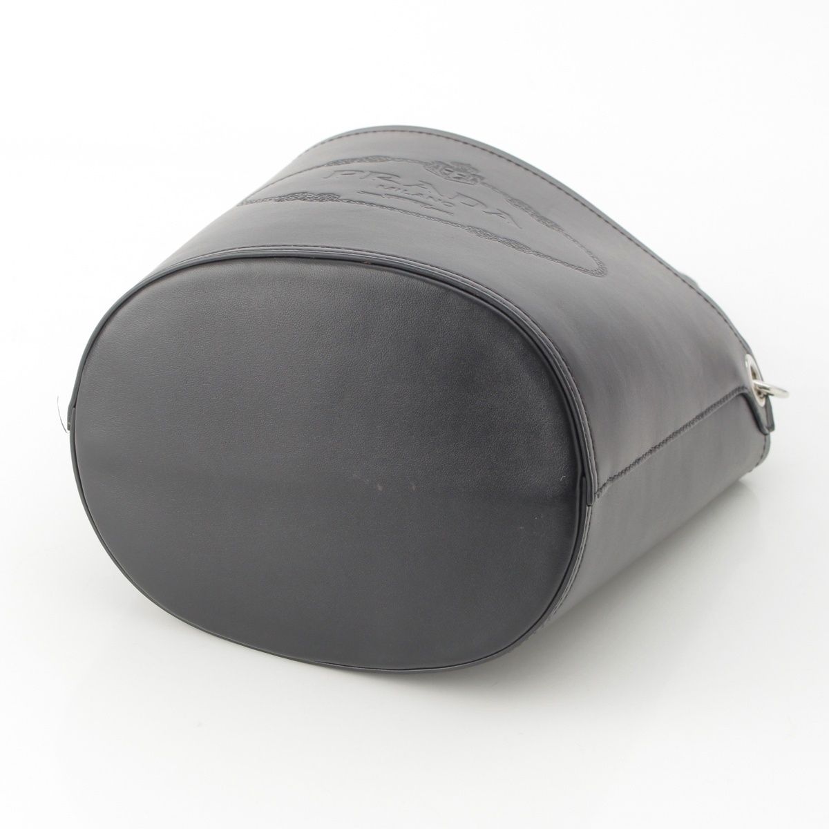 Prada Tambour Leather Wood Handle Bucket Handbag Black — view 5