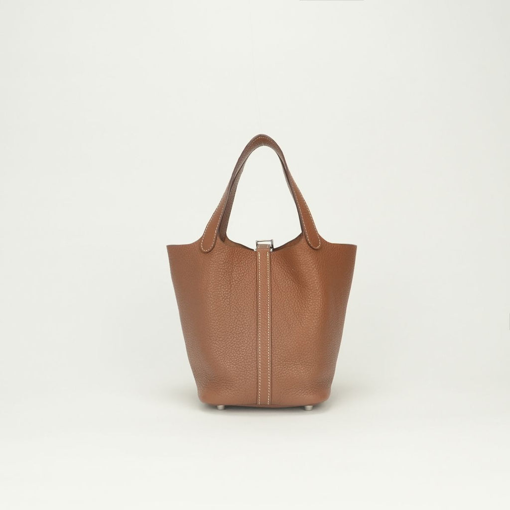 Hermes Picotin Lock PM 18 Tote Bag Taurillon Clemence Gold Brown Silver — view 3