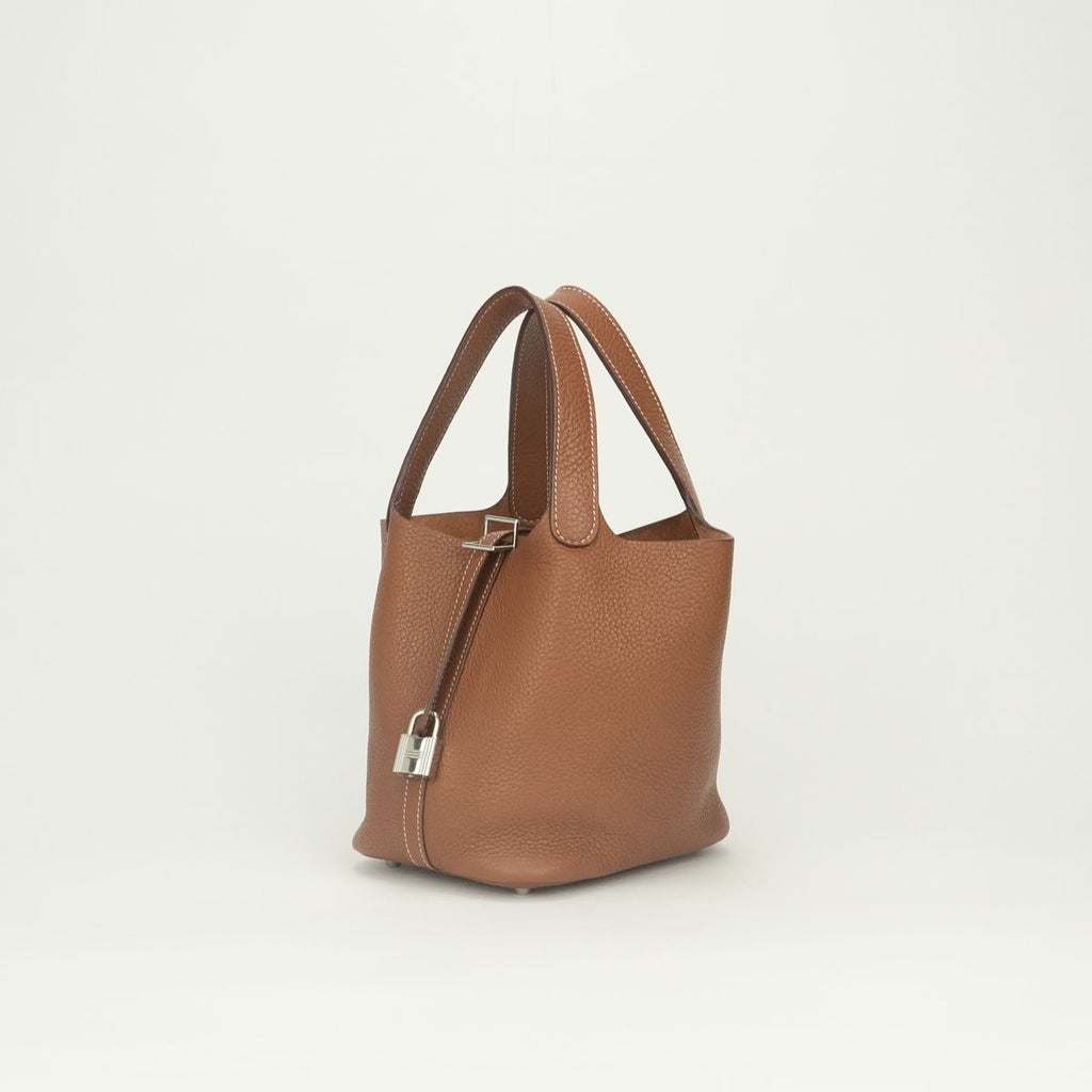 Hermes Picotin Lock PM 18 Tote Bag Taurillon Clemence Gold Brown Silver — view 2