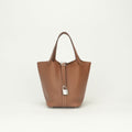 Hermes Picotin Lock PM 18 Tote Bag Taurillon Clemence Gold Brown Silver