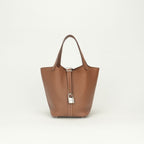 Hermes Picotin Lock PM 18 Tote Bag Taurillon Clemence Gold Brown Silver