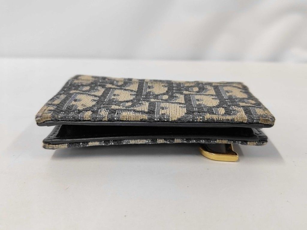 Dior Card Case Oblique Saddle Navy Canvas Leather Gold — view 4