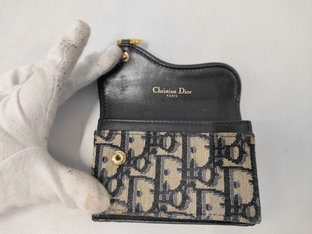 Dior Card Case Oblique Saddle Navy Canvas Leather Gold — view 7