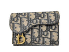 Dior Card Case Oblique Saddle Navy Canvas Leather Gold