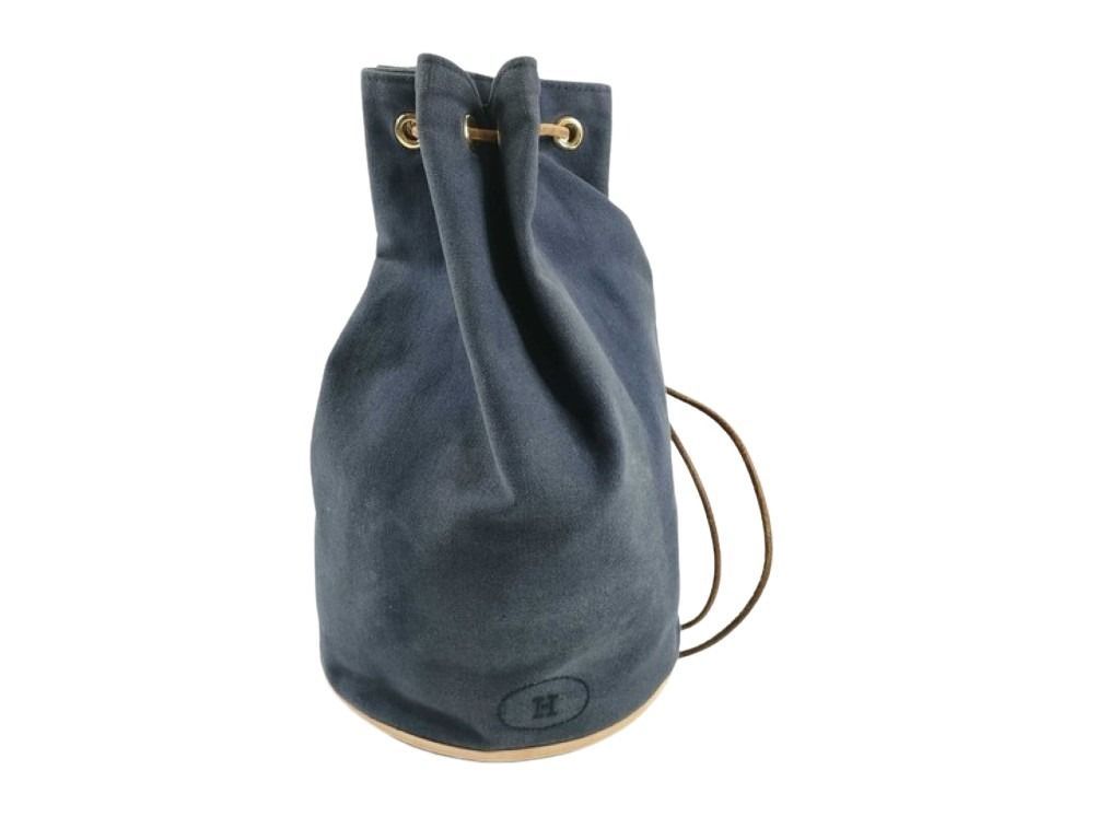 Hermes Shoulder Bag Polochon Mimile PM Navy Canvas Leather