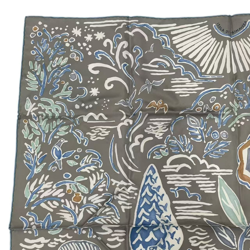 Hermes Scarf Silk Carre 90 Spring Island Isola DI Primavera Gray — view 2