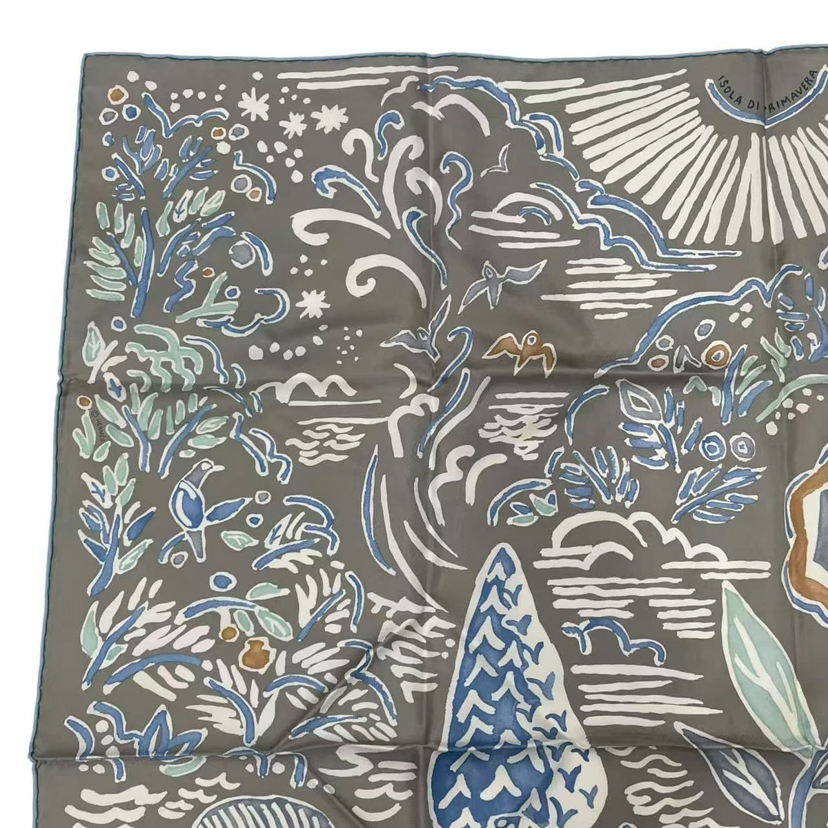 Hermes Scarf Silk Carre 90 Spring Island Isola DI Primavera Gray — view 2