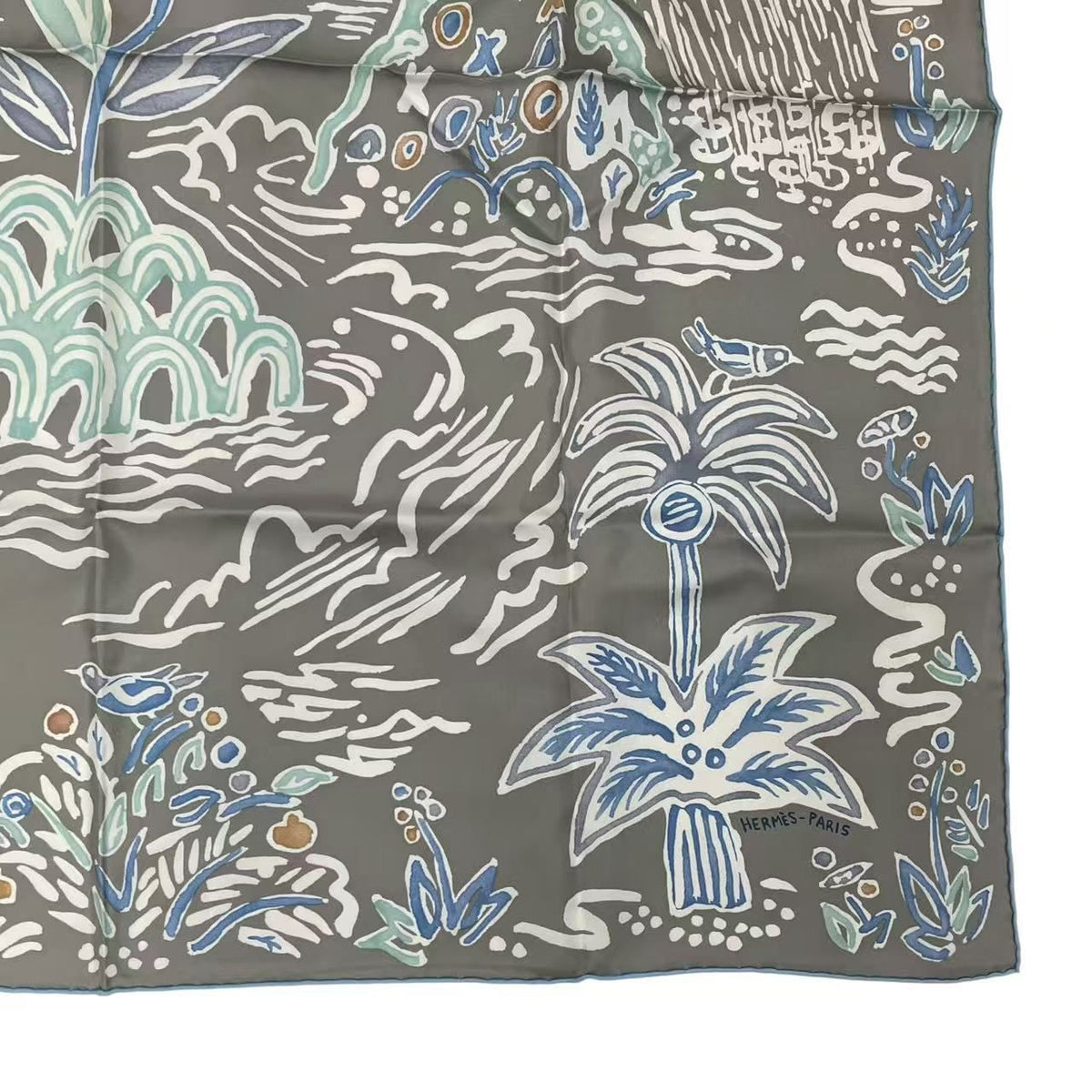 Hermes Scarf Silk Carre 90 Spring Island Isola DI Primavera Gray — view 5