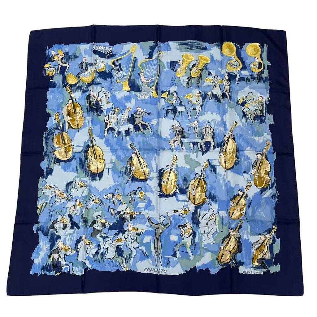 Hermes Carre 90 Concerto Blue Silk Scarf