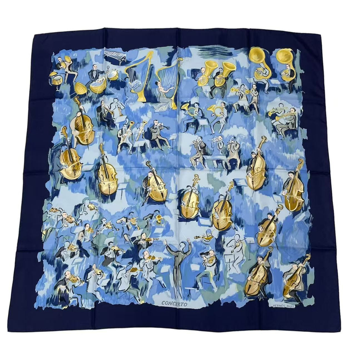Hermes Carre 90 Concerto Blue Silk Scarf
