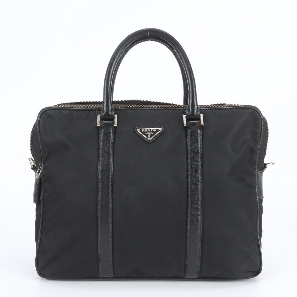 Prada Tessuto Nylon Saffiano Triangle Logo Leather Business Bag Document Bag