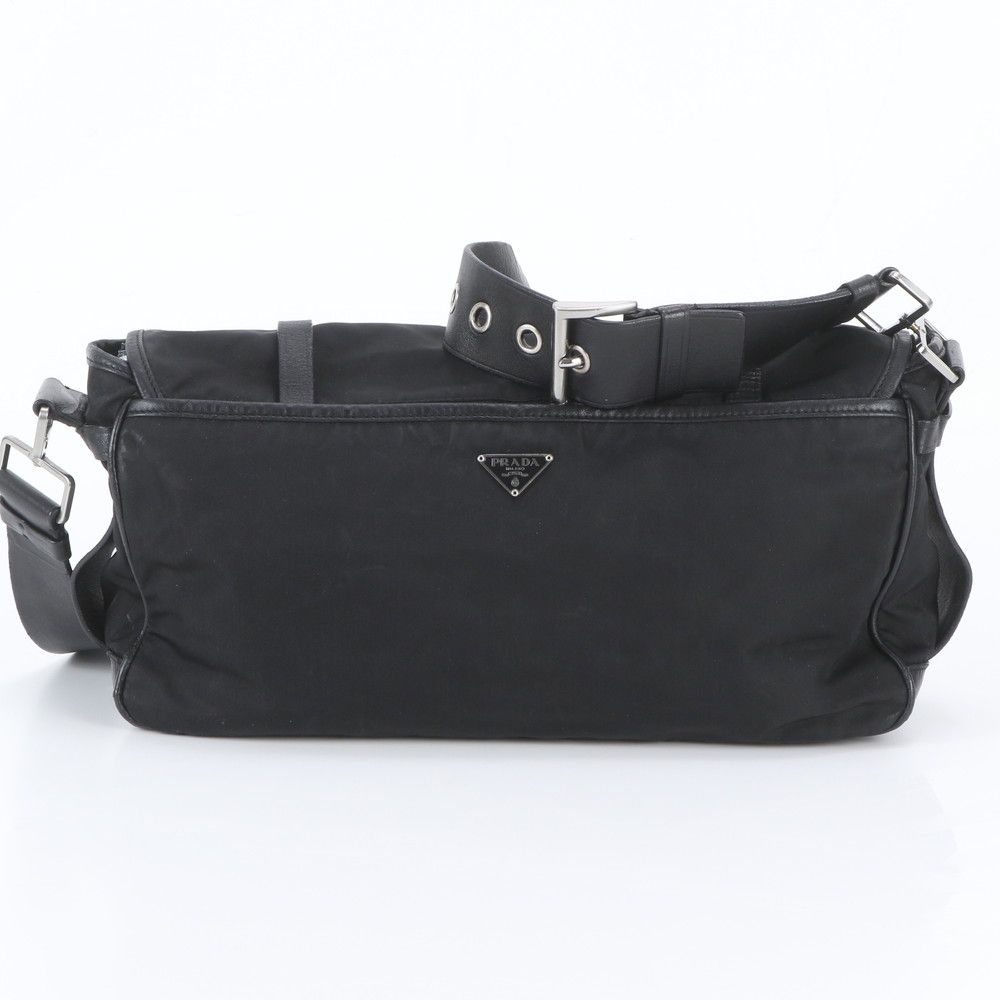Prada Tessuto Nylon Triangle Logo Leather Shoulder Bag Crossbody Messenger — view 3