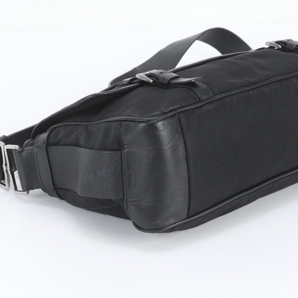 Prada Tessuto Nylon Triangle Logo Leather Shoulder Bag Crossbody Messenger — view 5