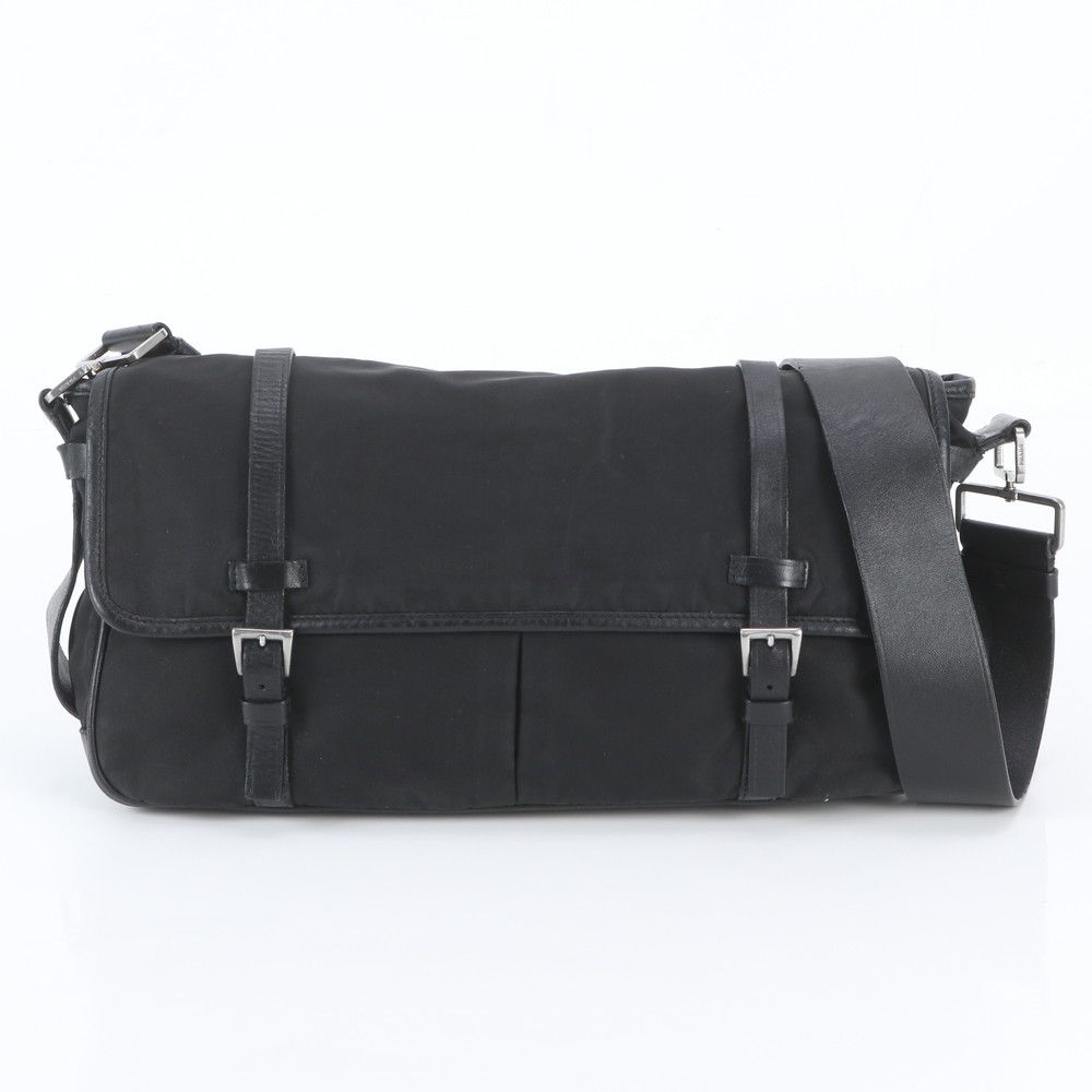 Prada Tessuto Nylon Triangle Logo Leather Shoulder Bag Crossbody Messenger