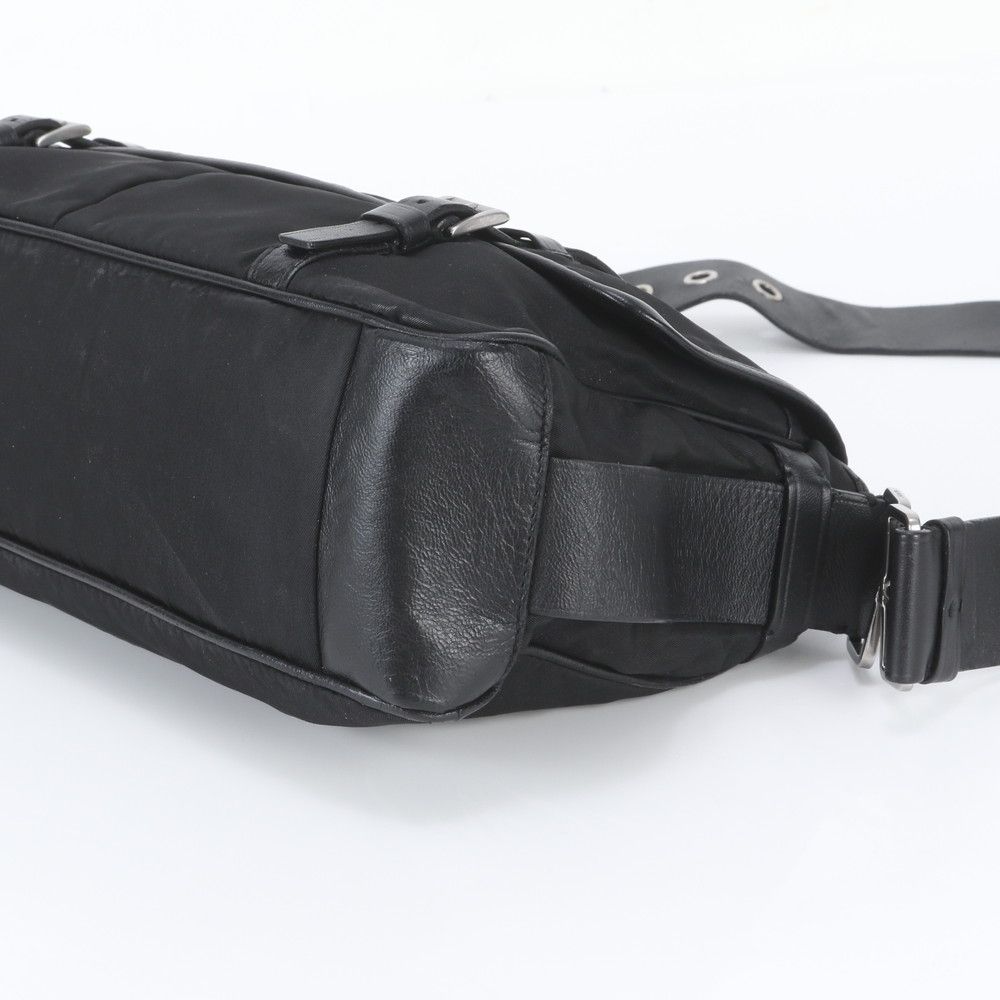 Prada Tessuto Nylon Triangle Logo Leather Shoulder Bag Crossbody Messenger — view 4