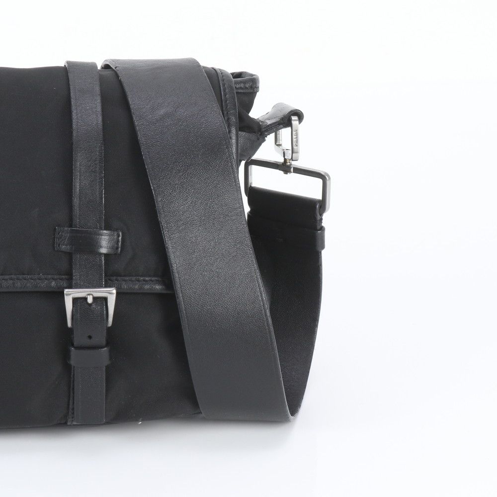Prada Tessuto Nylon Triangle Logo Leather Shoulder Bag Crossbody Messenger — view 2