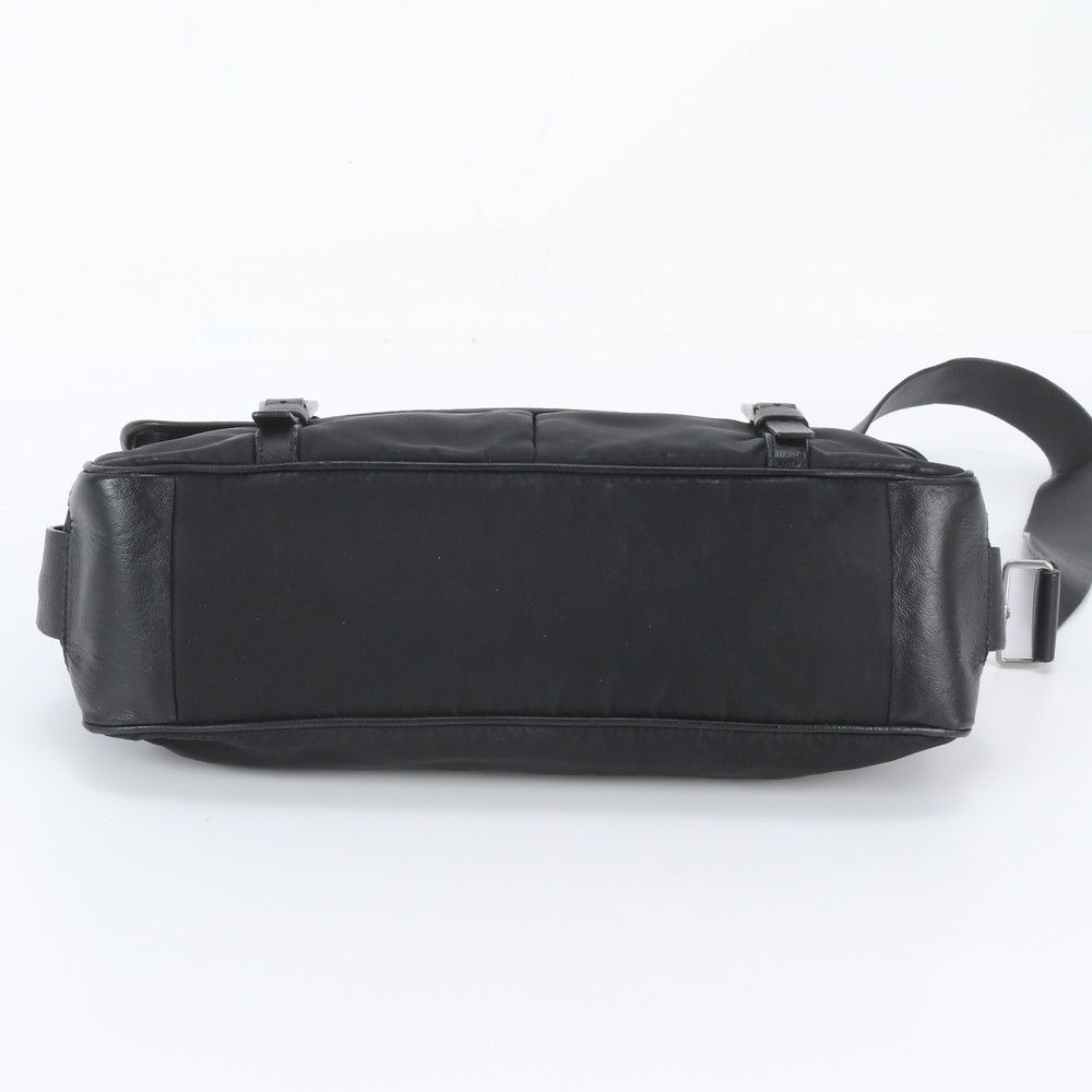Prada Tessuto Nylon Triangle Logo Leather Shoulder Bag Crossbody Messenger — view 6
