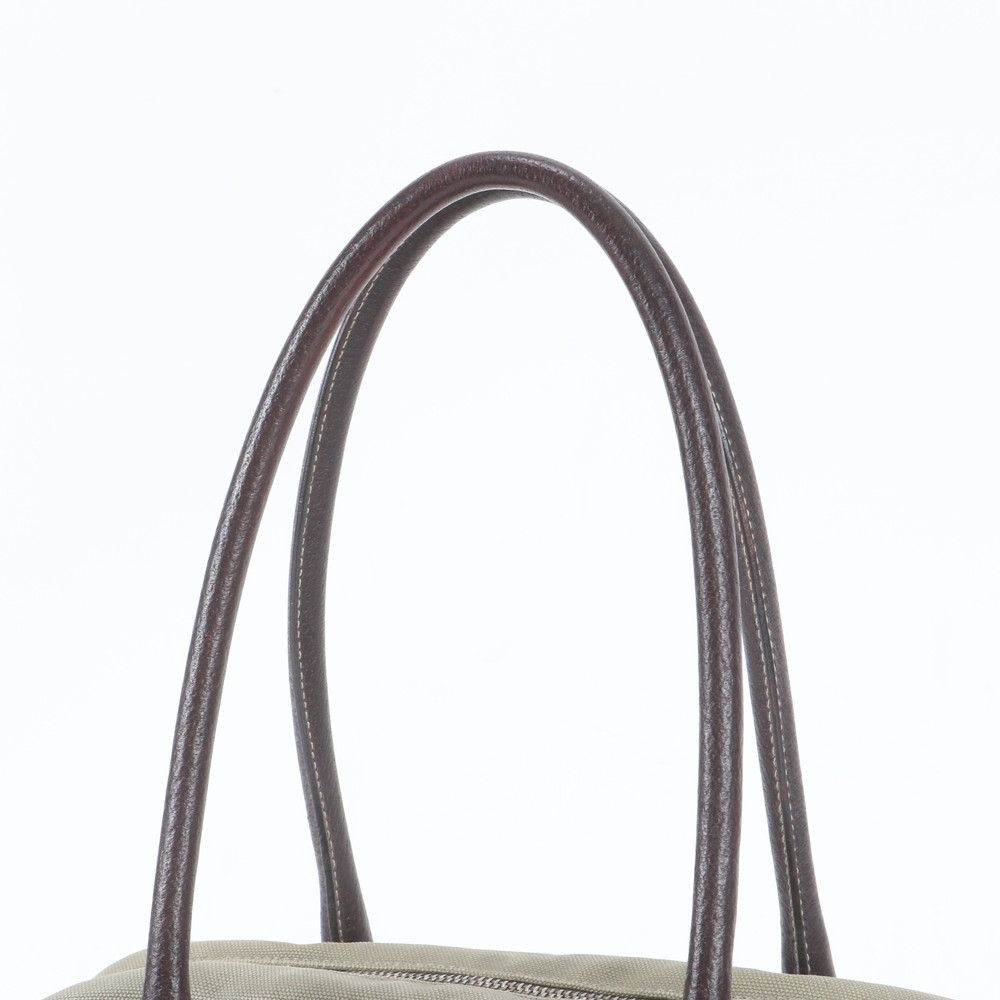 Prada Triangle Logo Leather Canvas Tote Bag Shoulder — view 2