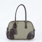 Prada Triangle Logo Leather Canvas Tote Bag Shoulder
