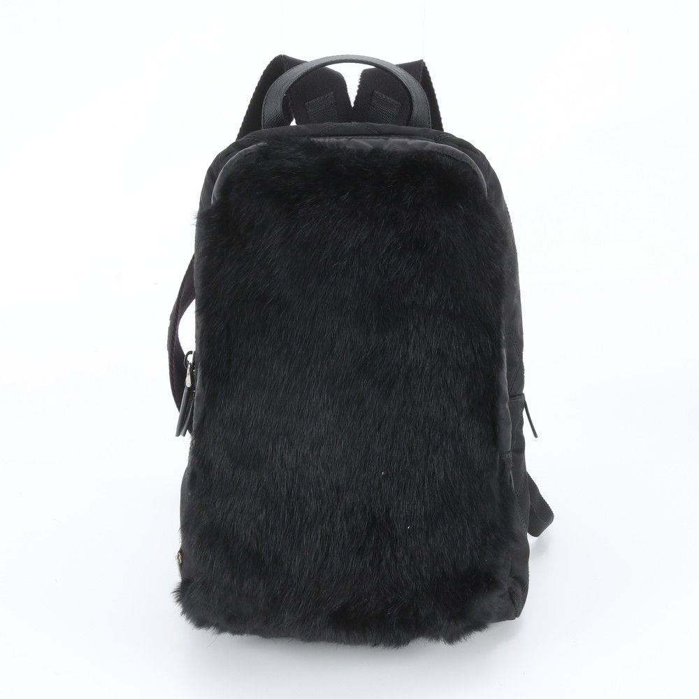 Prada Tessuto Nylon Rabbit Fur Leather Backpack