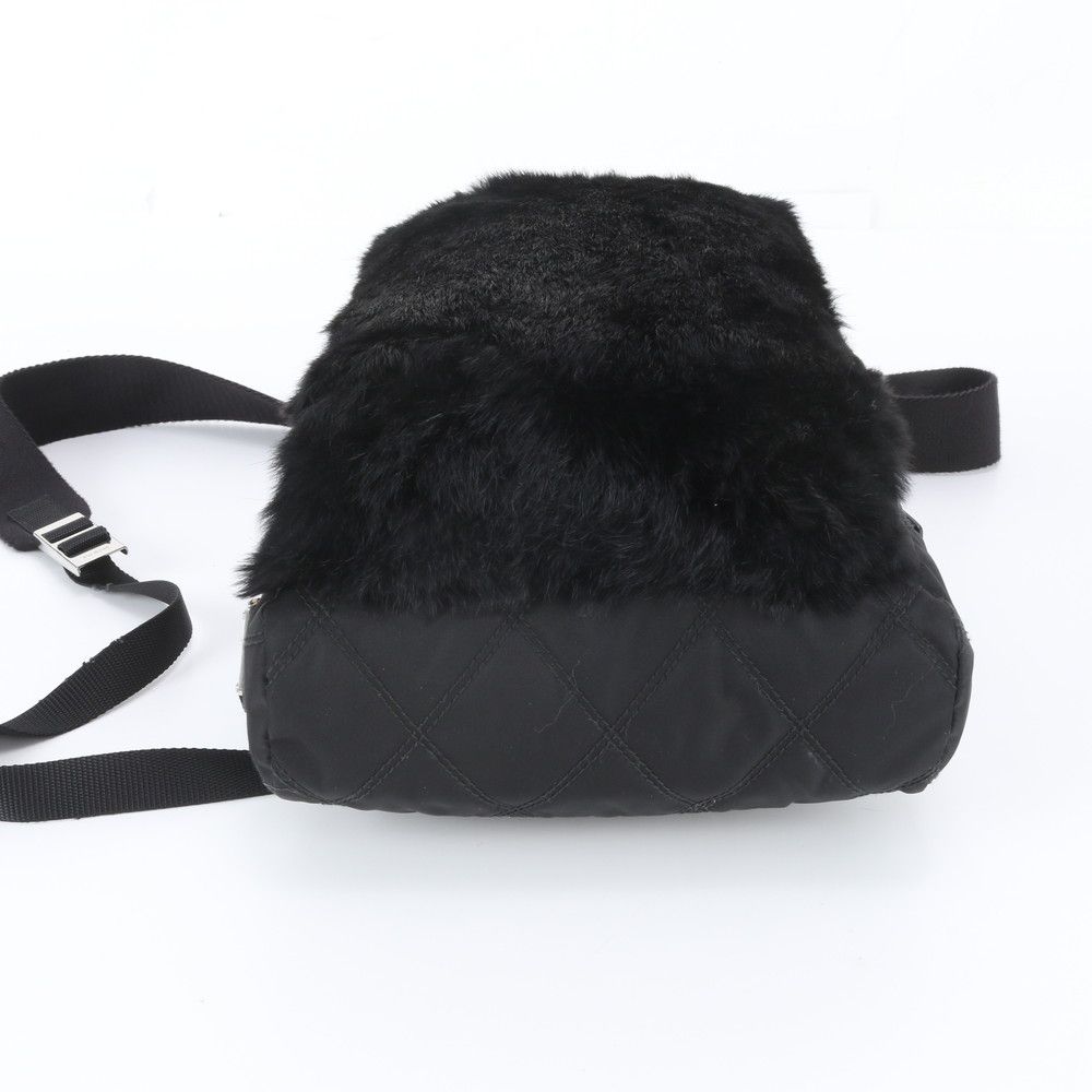 Prada Tessuto Nylon Rabbit Fur Leather Backpack — view 6