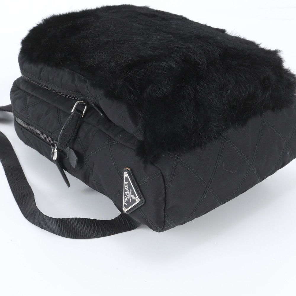 Prada Tessuto Nylon Rabbit Fur Leather Backpack — view 4