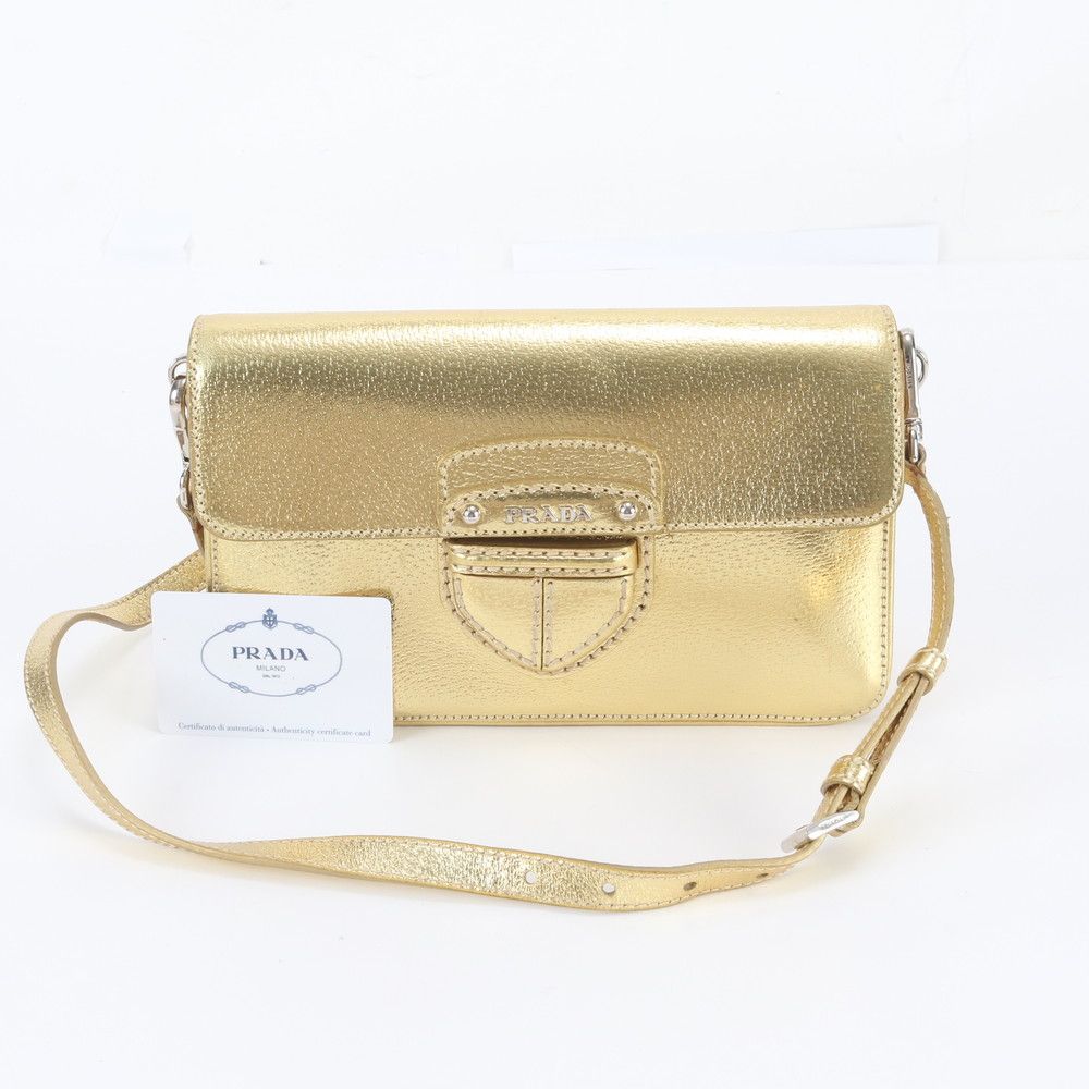 Prada Leather Shoulder Bag Crossbody Gold