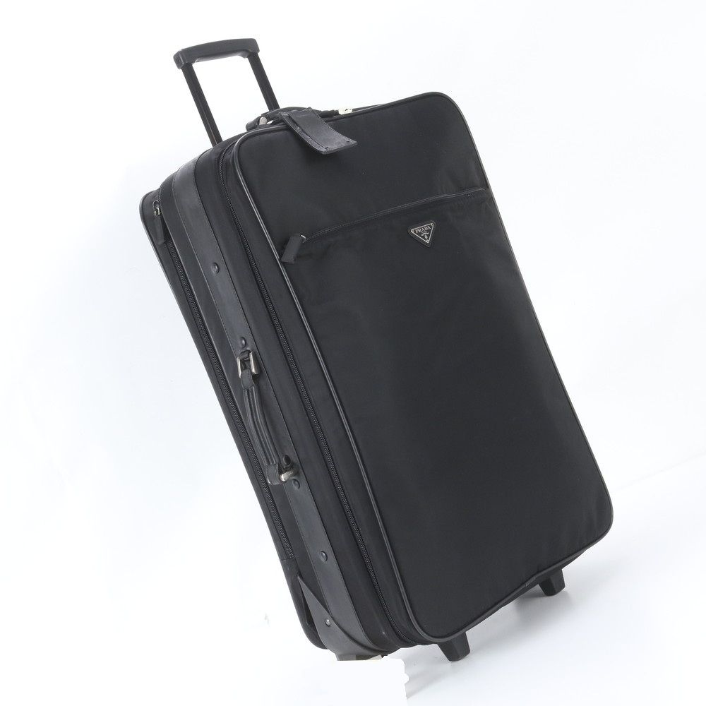 Prada Tessuto Nylon Triangle Logo Leather Suitcase Carry Case Bag