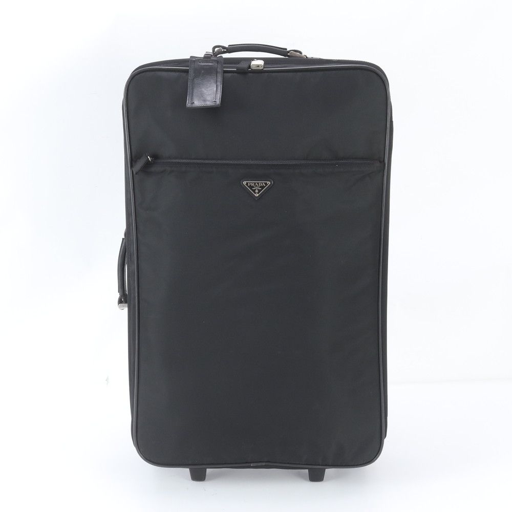 Prada Tessuto Nylon Triangle Logo Leather Suitcase Carry Case Bag — view 2