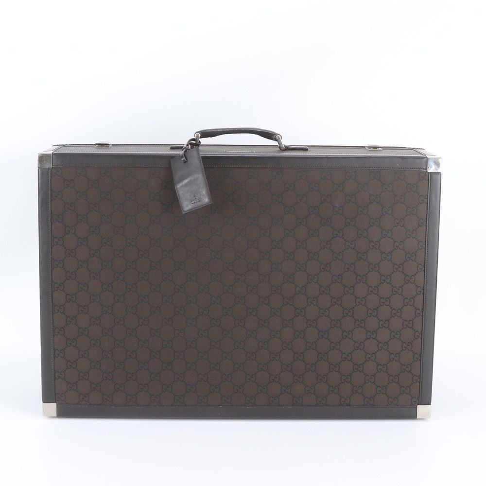Gucci GG Nylon Leather Trunk Hard Case Boston Bag Brown