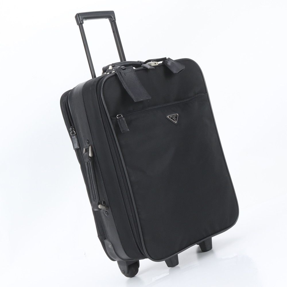Prada Tessuto Nylon Saffiano Leather Suitcase Carry Case Bag
