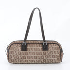 Fendi Zucchino Leather Canvas Shoulder Bag