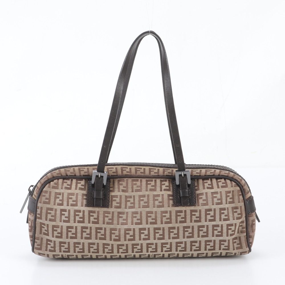 Fendi Zucchino Leather Canvas Shoulder Bag
