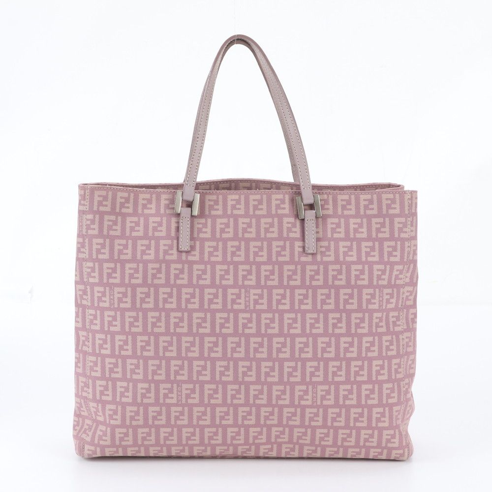 Fendi Zucchino FF Leather Canvas Tote Bag Shoulder Hand Pink — view 3