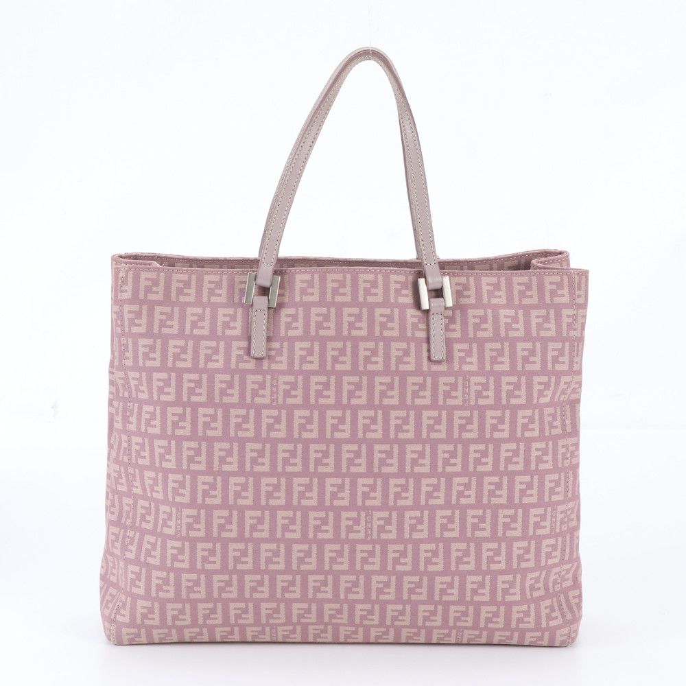 Fendi Zucchino FF Leather Canvas Tote Bag Shoulder Hand Pink