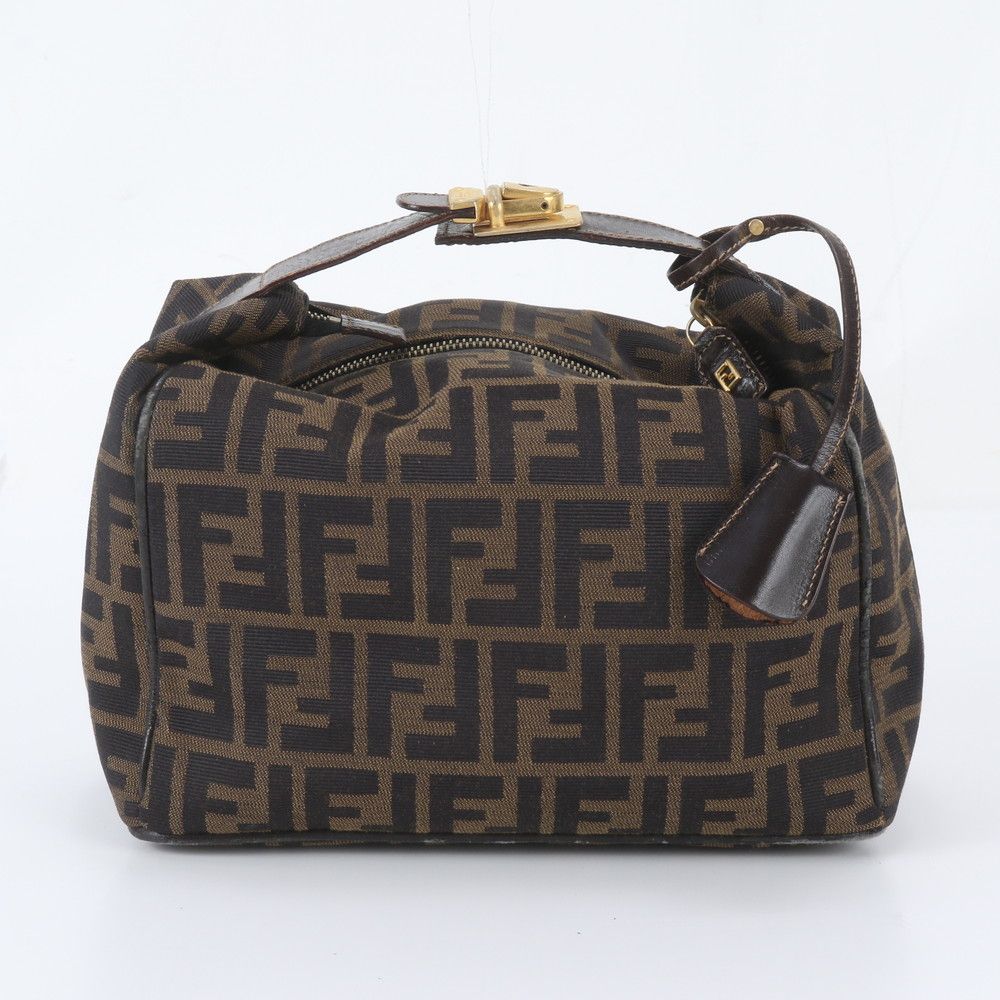 Fendi Zucca Pouch Leather Nylon Handbag Clutch