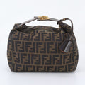 Fendi Zucca Pouch Leather Nylon Handbag Clutch