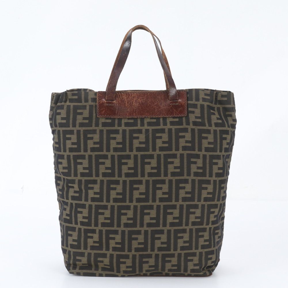 Fendi Zucca Leather Nylon Tote Bag Shoulder