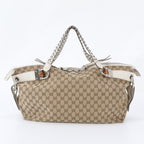 Gucci GG Canvas Bamboo Bar Braided Leather Tote Bag Shoulder — view 3