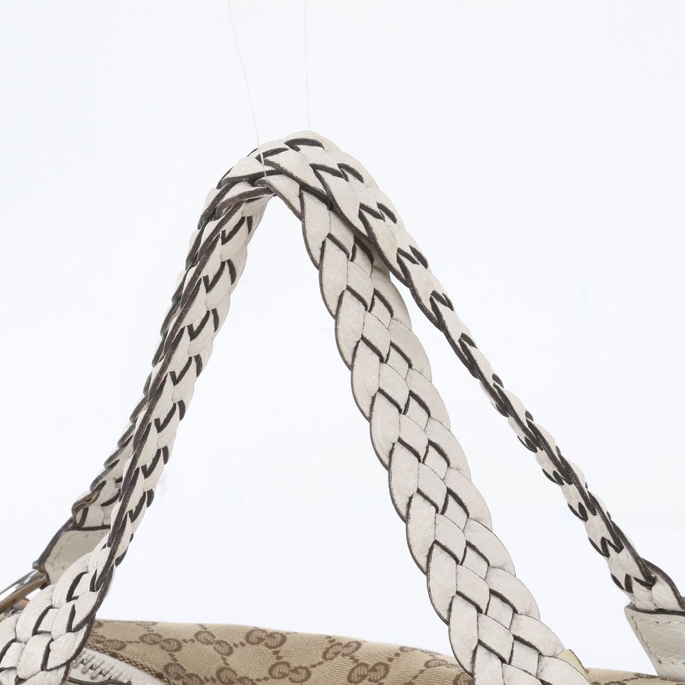 Gucci GG Canvas Bamboo Bar Braided Leather Tote Bag Shoulder — view 2