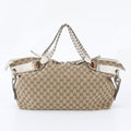 Gucci GG Canvas Bamboo Bar Braided Leather Tote Bag Shoulder