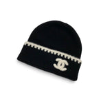 Chanel Hat Black White CC Logo Knit Hat