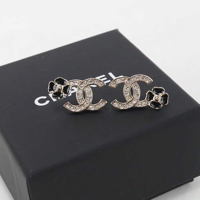 Chanel Rhinestone CC Logo Earrings Metal