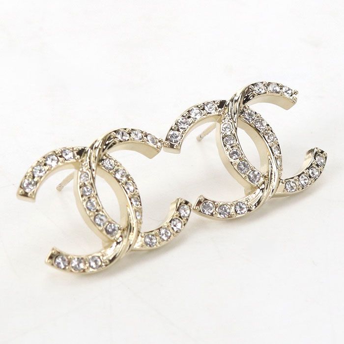 Chanel Rhinestone CC Logo Earrings Metal