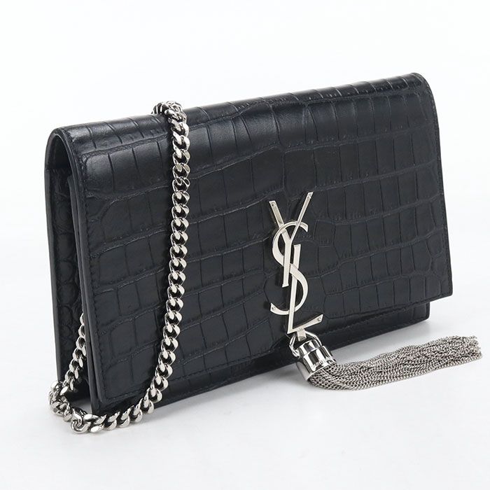 Saint Laurent Tassel Kate Chain Wallet Embossed Calfskin Shoulder Bag