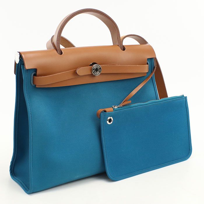 Hermes Herbag Zip PM Handbag Toile Officier Blue Dogalis